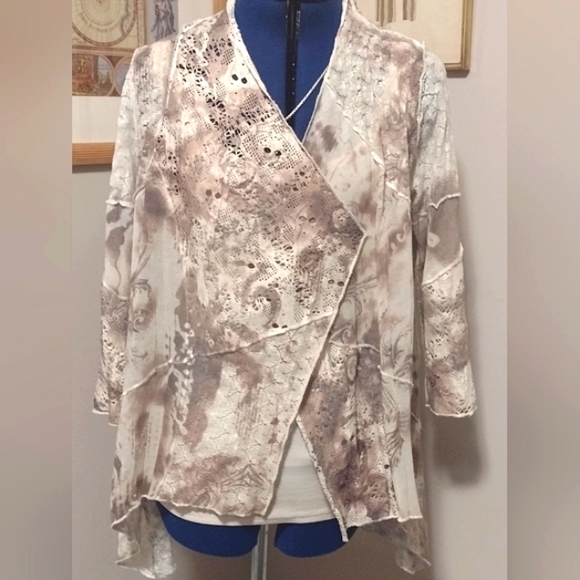 🆕Lace & Tie-Dye KNIT BOHO BADDIE Hippie Sheek High Low Hem DUSTER by ONYX!! - Picture 4 of 7